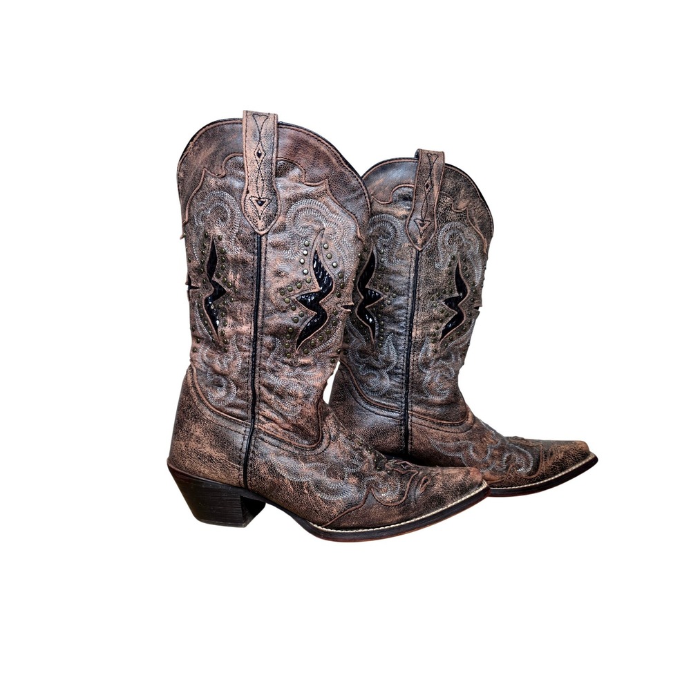Laredo Womens Brown Leather Embroidered Studded Western Cowboy Boots Size 9M